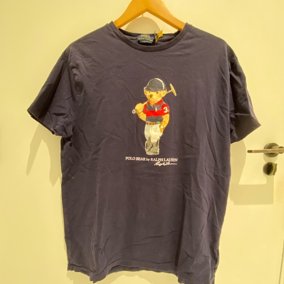 Polo Ralph Lauren Polo Mallet Bear Jersey T-Shirt Navy Blue Size M - Picture 2 of 3